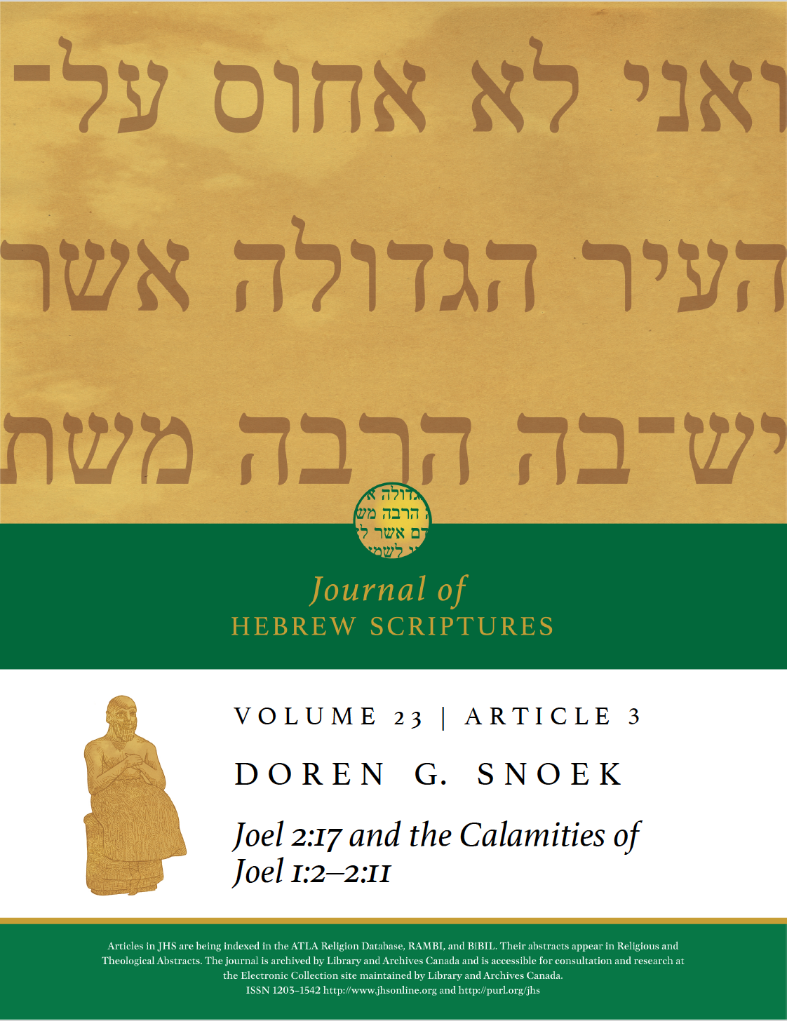 JHS, Volume 23, Article 3, Cover Page
